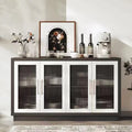 Wooden 55.1"W Modern Sideboard Buffet with Fluted Glass Doors, Accent Cabinet Console Table TV Stand, Brown & White