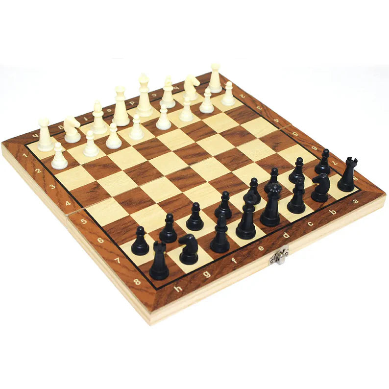 Travel Chess Set for Kids & Adults, 3-in-1 Chess and Checkers Set, 15'' Portable Board Game, Wooden Strategy Board Game Toy Gift for Kids Friends