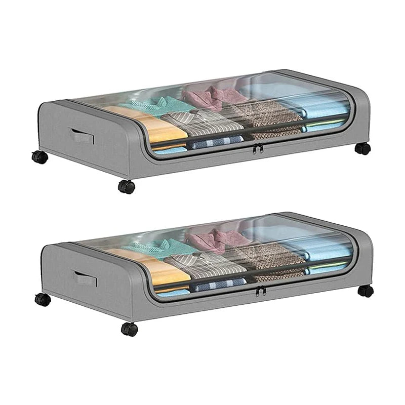 Under Bed Storage With Wheels, 2-Pack Metal Under-Bed Shoe Organizers, Storage Containers with Wheels for Clothes, Toys, Blankets, Shoes, and Bedding in Bedroom（2 Pack）