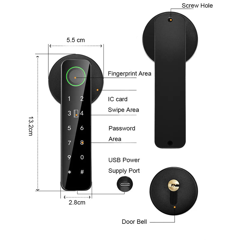 Electronic Smart Home Door Lock, Wireless Biometric Fingerprint Room Door Lock（Double Lock）