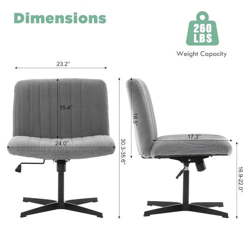 Criss Cross Office Chair, Wide Armless Adjustable Swivel Chair, Velvet Upholstery, Stationary Base, No Wheels, Ideal for Home or Office