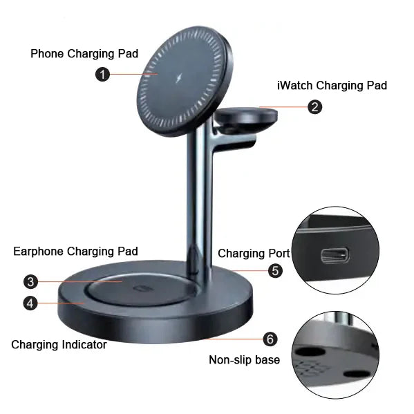 3 in 1 Charging Station for Apple Devices 15W Fast Mag-Safe Charger Stand Magnetic Wireless Charger Station for iPhone16 15 14 13 12 Pro/Pro Max/Plus/Mini AirPods 2/3/Pro iWatch Ultra/8/7/SE/6/5/4/3/2