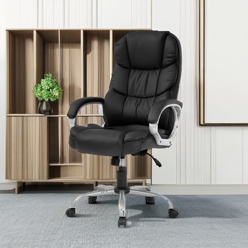 Premium Office Chair Computer High Back Adjustable Ergonomic Desk Chair Executive PU Leather Swivel Task Chair with Armrests Lumbar Support (Black)