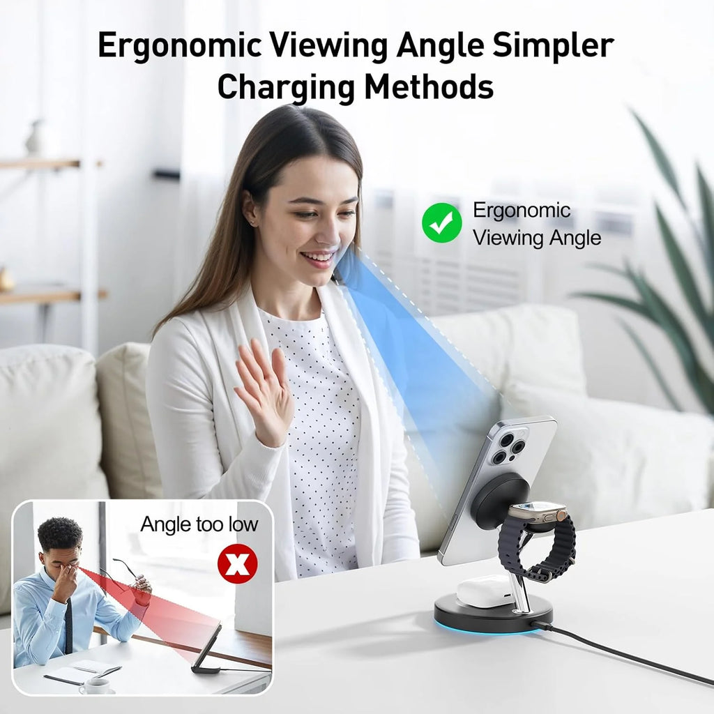 3 in 1 Charging Station for Apple Devices 15W Fast Mag-Safe Charger Stand Magnetic Wireless Charger Station for iPhone16 15 14 13 12 Pro/Pro Max/Plus/Mini AirPods 2/3/Pro iWatch Ultra/8/7/SE/6/5/4/3/2