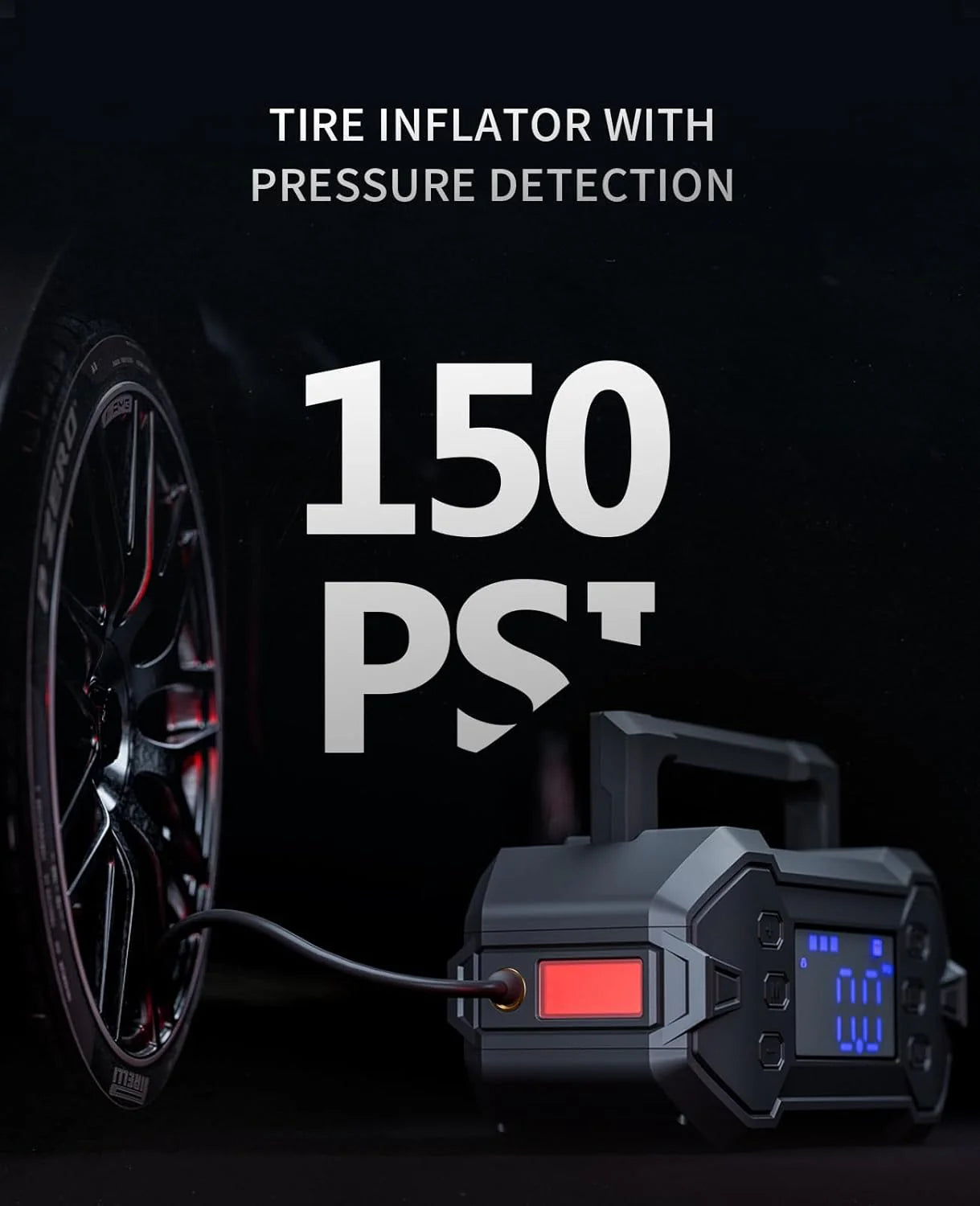 Portable 3000A Car Jump Starter with Air Compressor, 12V Battery Booster for Up to 8.0L Gas & Diesel Engines, Power Bank & Charger, All-Weather Use