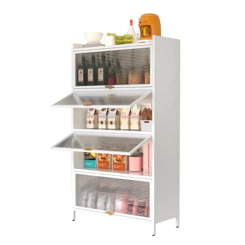 Multi - Level Storage Kitchen Pantry Storage Cabinet, Freestanding Kitchen Bakers Rack, Metal Material for Dining, Living and Office (4 Flip Doors with 5 Levels, 5 Flip Doors with 6 Levels )