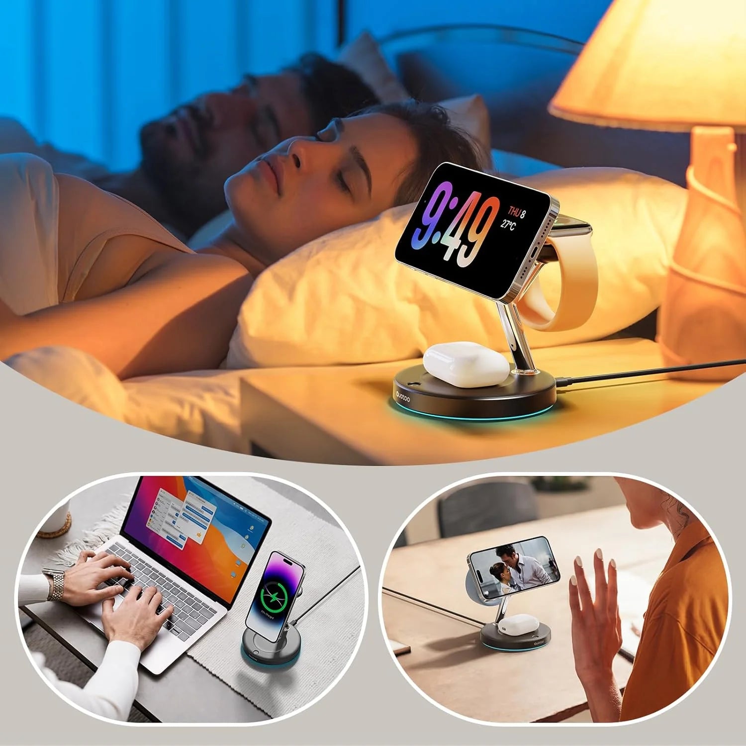 3 in 1 Charging Station for Apple Devices 15W Fast Mag-Safe Charger Stand Magnetic Wireless Charger Station for iPhone16 15 14 13 12 Pro/Pro Max/Plus/Mini AirPods 2/3/Pro iWatch Ultra/8/7/SE/6/5/4/3/2