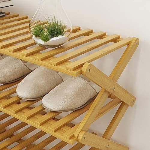 6 Tier Foldable Shoe Rack Organizer, Bamboo Shoe Rack Shoe Storage, Install Free Shoe Shelf for Entryway, Garage & Hallway