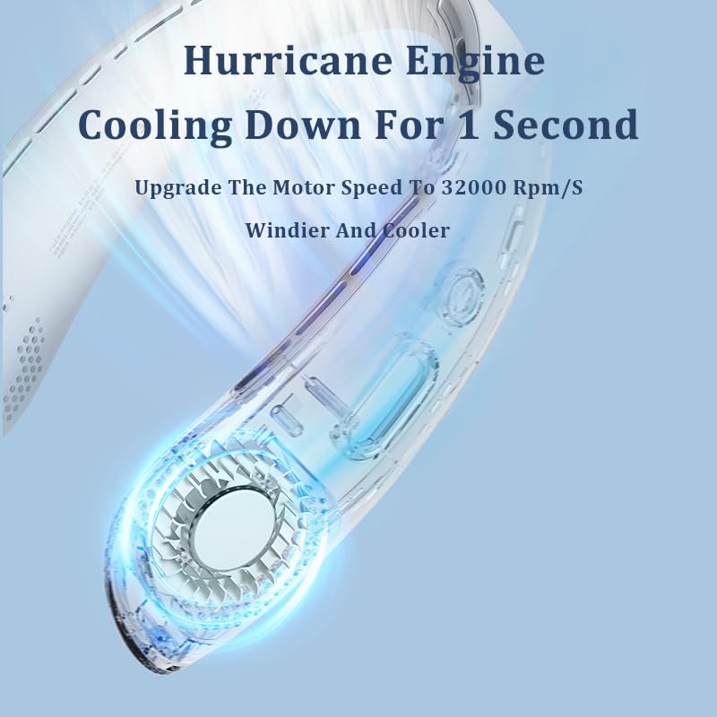 Portable Neck Fan with LED Display, 3 Speeds, 4000mAh Rechargeable Battery, Low Noise, Hands-Free Cooling for Travel, Work, Indoor & Outdoor (White)