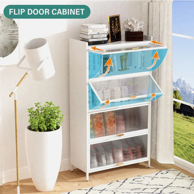 Multi - Level Storage Kitchen Pantry Storage Cabinet, Freestanding Kitchen Bakers Rack, Metal Material for Dining, Living and Office (4 Flip Doors with 5 Levels, 5 Flip Doors with 6 Levels )