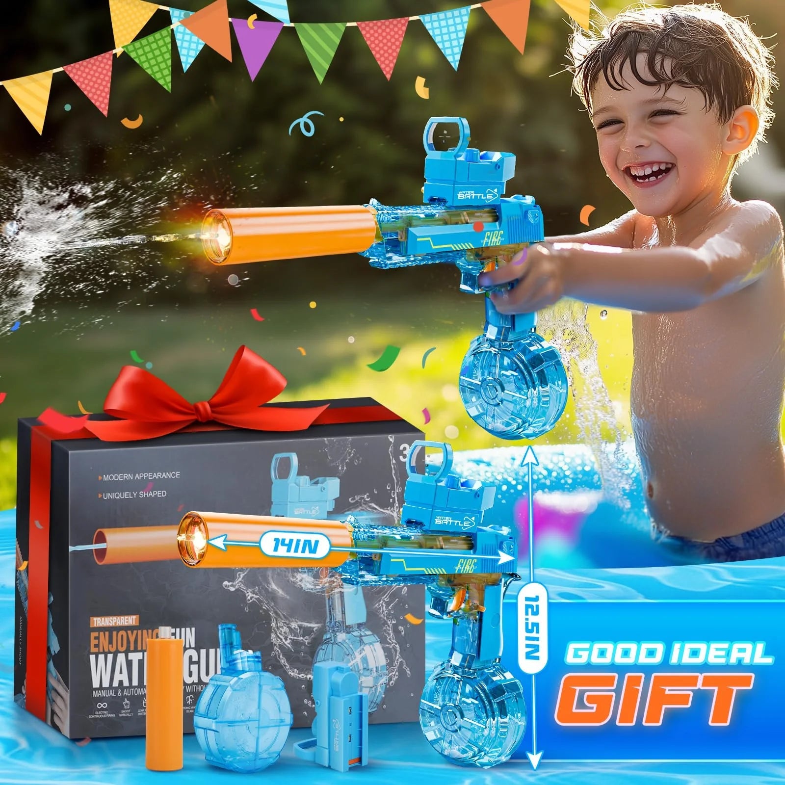 Electric Water Blaster for Kids Automatic Water Toy with 32FT Spray Distance High-Capacity Design Ideal for Pool Parties, Beach, Backyard & Summer Outdoor Play