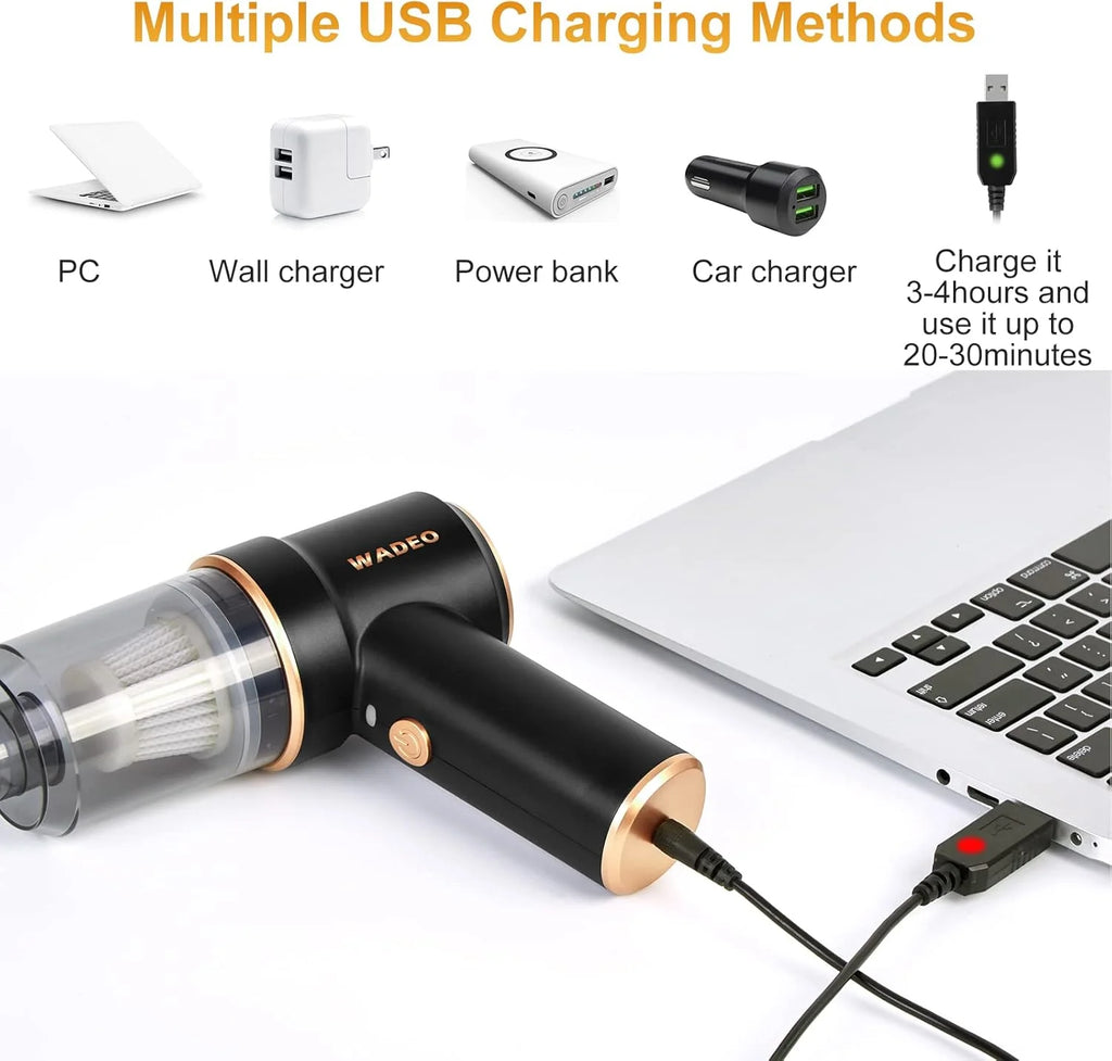 WADEO Handheld Vacuum Cleaner Cordless, Car Vacuum Cleaner Cleaner 9000Pa USB Rechargeable, Mini Vacuum Cleaner, Wet Dry Vacuum Cleaner for Home, Office, Pet Hair, Car, Keyboard, Makeup Bag