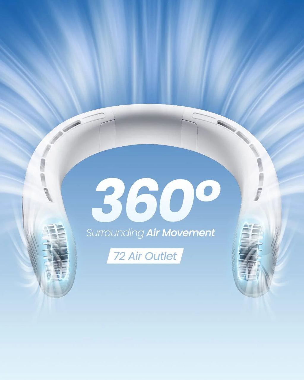 Portable Neck Fan with LED Display, 3 Speeds, 4000mAh Rechargeable Battery, Low Noise, Hands-Free Cooling for Travel, Work, Indoor & Outdoor (White)