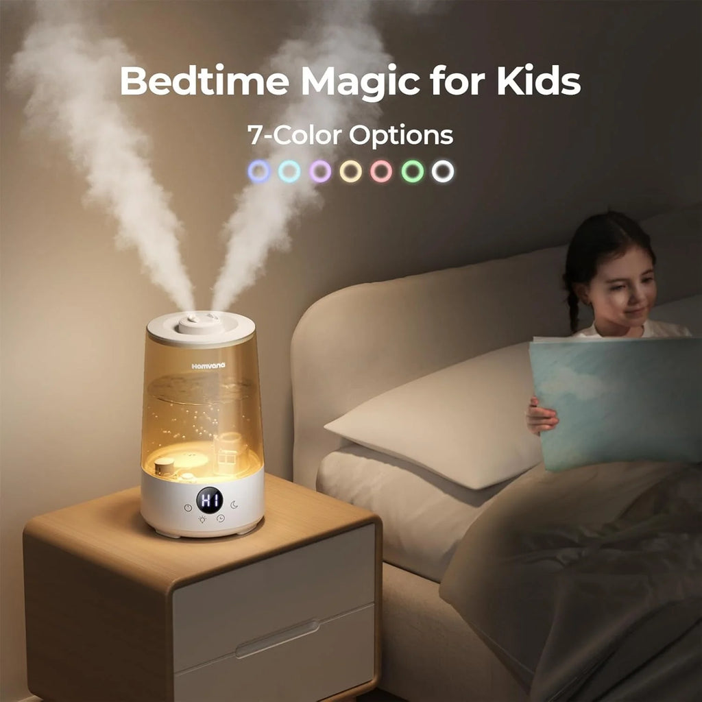 Homvana Humidifier for Bedroom, 3.6L Cool Mist for Large Room, 360° Rotatable 34H Last, Night Light Auto Mode, Quiet 23dB (Silent Spray) Humidifiers for Baby, Essential Oil Diffuser, Plants, Nursery