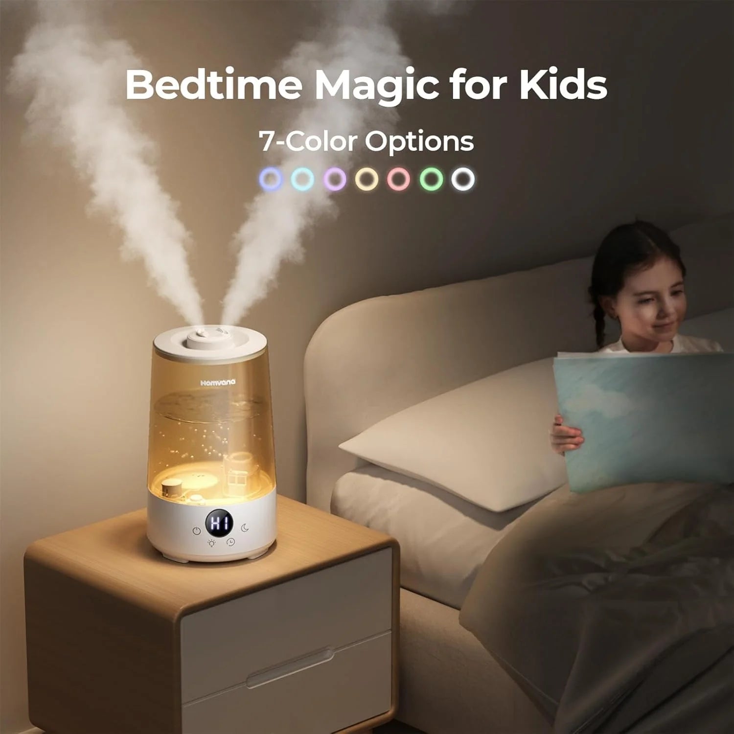 Homvana Humidifier for Bedroom, 3.6L Cool Mist for Large Room, 360° Rotatable 34H Last, Night Light Auto Mode, Quiet 23dB (Silent Spray) Humidifiers for Baby, Essential Oil Diffuser, Plants, Nursery