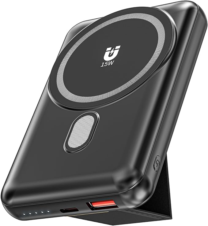 Magnetic Power Bank 10000mAh, Wireless Portable Charger with Stand, 15W Fast Charging Magnetic Battery Pack w/USB-Type C, Compatible with Magsafe iPhone and Android Phone, iphone 16/15/14/13/12