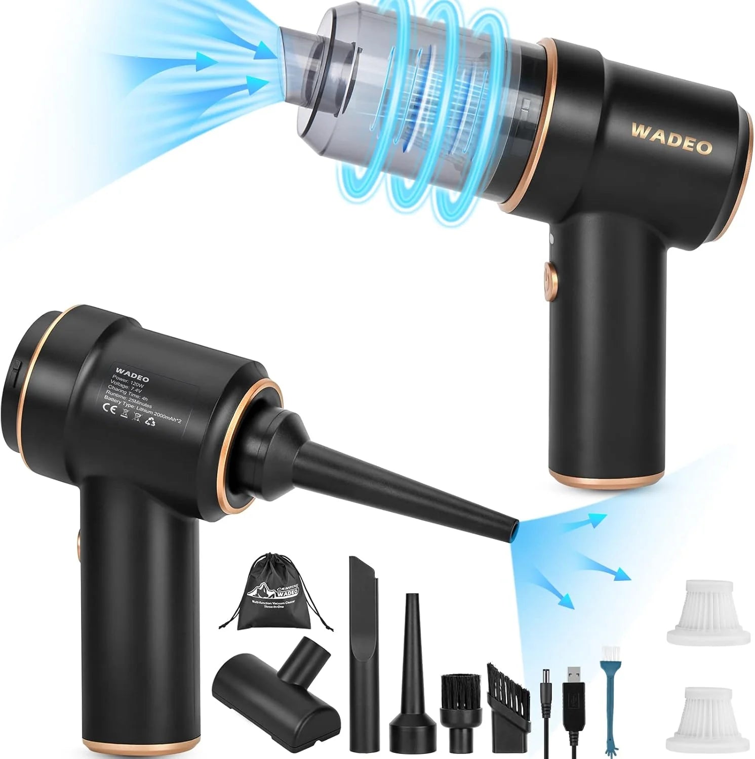 WADEO Handheld Vacuum Cleaner Cordless, Car Vacuum Cleaner Cleaner 9000Pa USB Rechargeable, Mini Vacuum Cleaner, Wet Dry Vacuum Cleaner for Home, Office, Pet Hair, Car, Keyboard, Makeup Bag