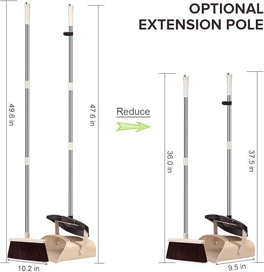 Mosuch Broom and Dustpan Set Extendable Long Handle Brooms Upright Standing Dustpans Lightweight Stainless Self-Clean Soft Broom Combo for Home Indoor Kitchen Lobby Office Living Room