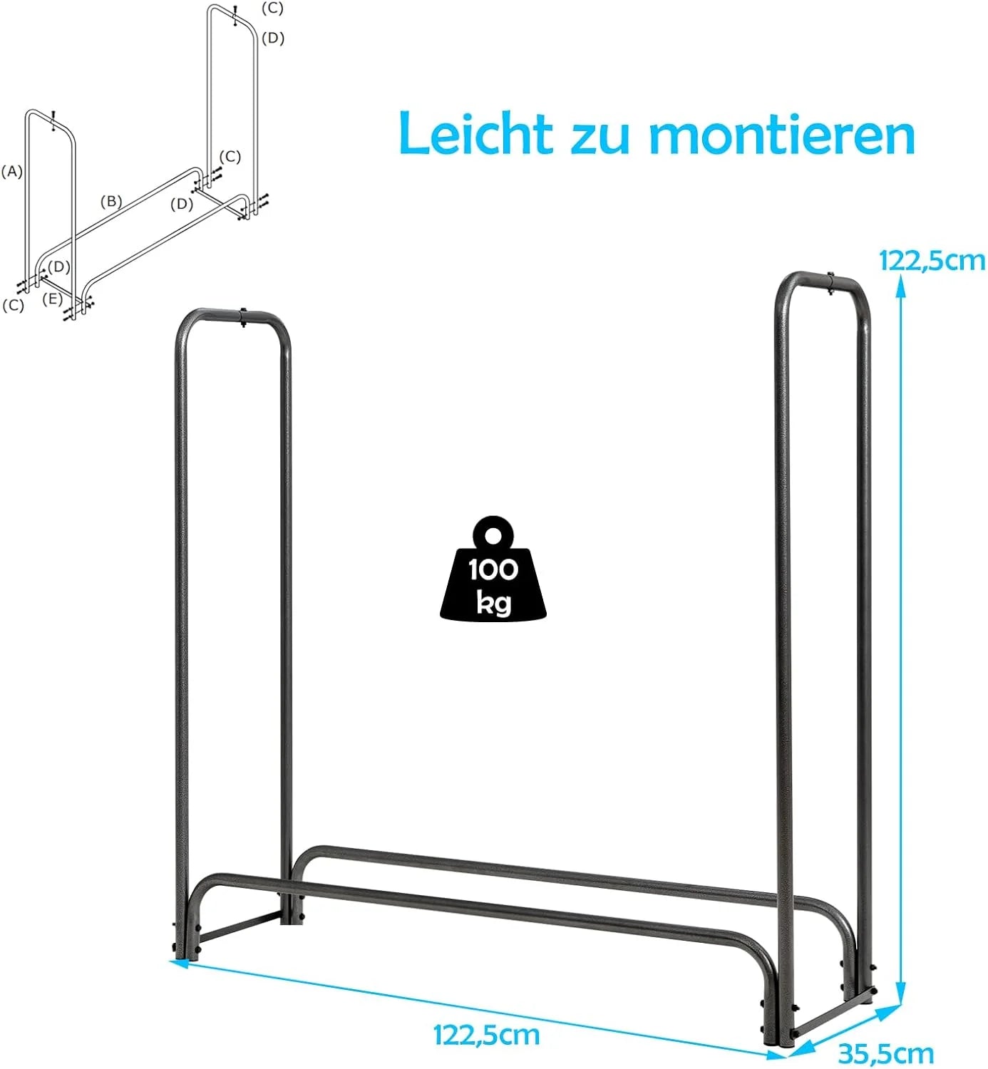 Firewood Rack with Waterproof Cover, 122.5 x 35.5 x 122.5 cm，Firewood Stand for Outdoor Use