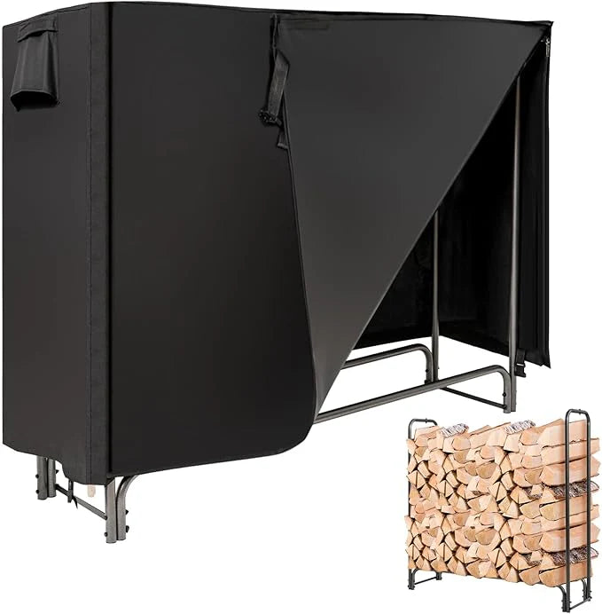 Firewood Rack with Waterproof Cover, 122.5 x 35.5 x 122.5 cm，Firewood Stand for Outdoor Use