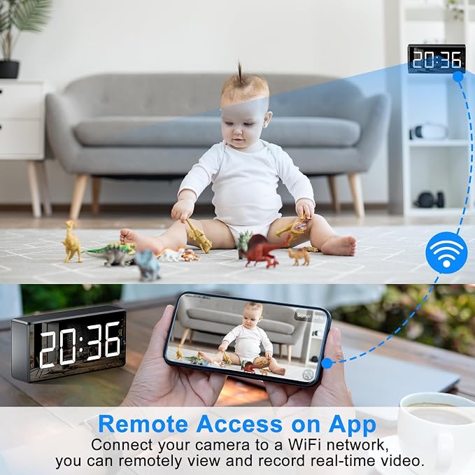 amera Clock WiFi Camera Covert Nanny Video Recorder 4K Wireless Nanny Cam Indoor Home Office Security Night Vision Motion Detection