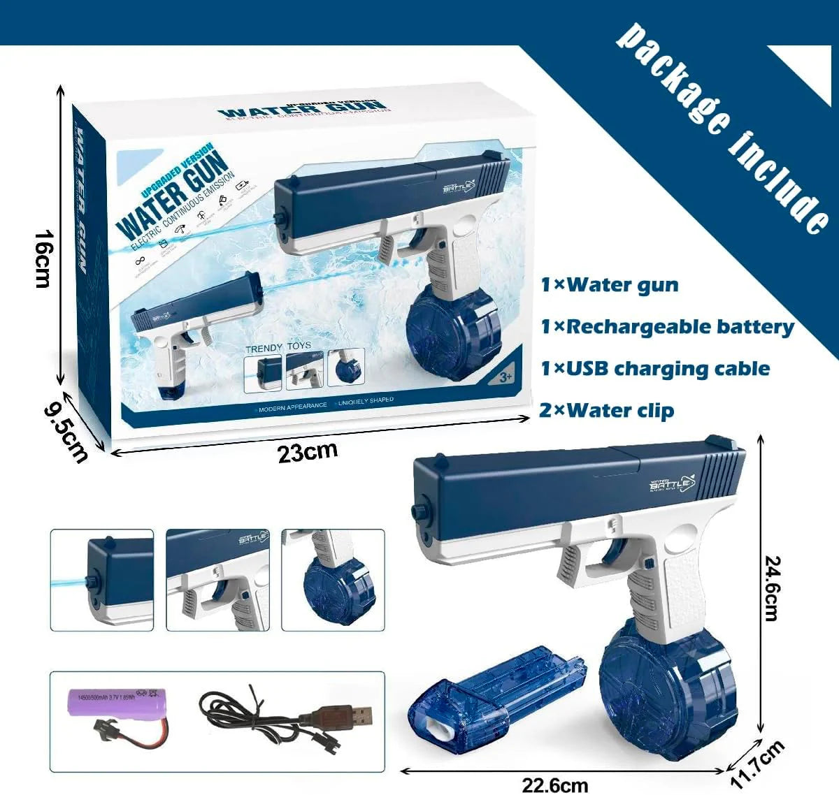 Electric Automatic Water Gun- 492 CC Dual Tank, for Adults & Kids, Ideal for Pool, Beach & Outdoor Summer Fun