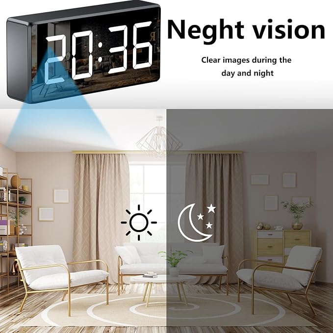 amera Clock WiFi Camera Covert Nanny Video Recorder 4K Wireless Nanny Cam Indoor Home Office Security Night Vision Motion Detection