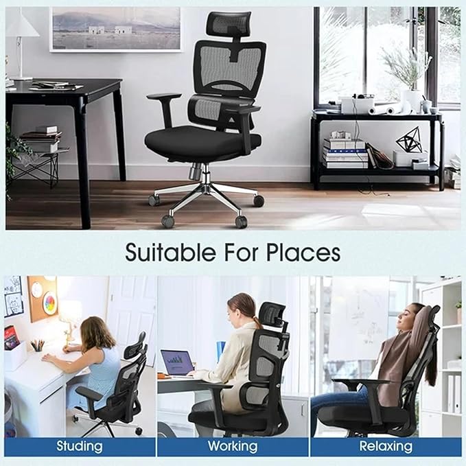 Ergonomic Office Chair, Height Adjustable Desk Chair and Gaming Chair with Lift Function, Lumbar Support for Home, Office (Black)