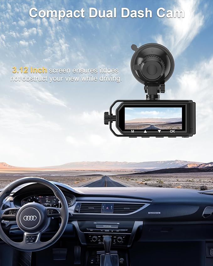 4K Dash Cam Front and Rear Camera, 4K+1080P Dual Dash Cam with WiFi, 3.12 Inch Screen Dash Camera for Cars, Dashboard Camera with Free 64G Card, Super Night Vision, Type-C Port