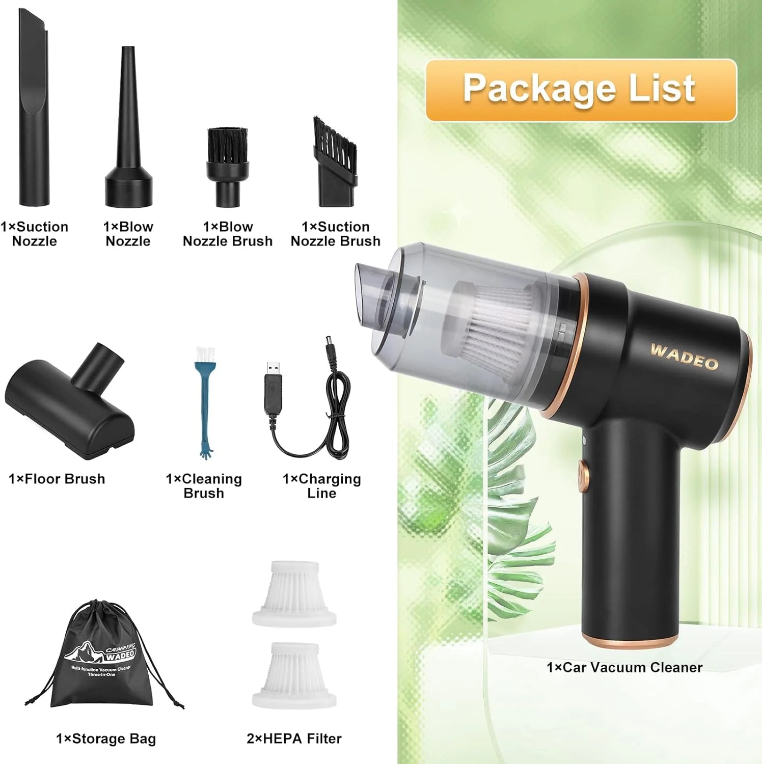 WADEO Handheld Vacuum Cleaner Cordless, Car Vacuum Cleaner Cleaner 9000Pa USB Rechargeable, Mini Vacuum Cleaner, Wet Dry Vacuum Cleaner for Home, Office, Pet Hair, Car, Keyboard, Makeup Bag