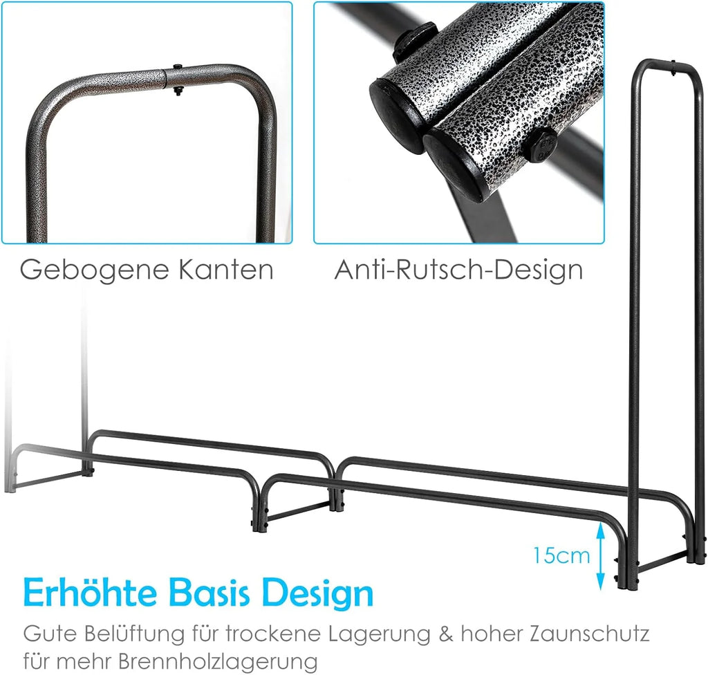 Firewood Rack with Waterproof Cover, 122.5 x 35.5 x 122.5 cm，Firewood Stand for Outdoor Use
