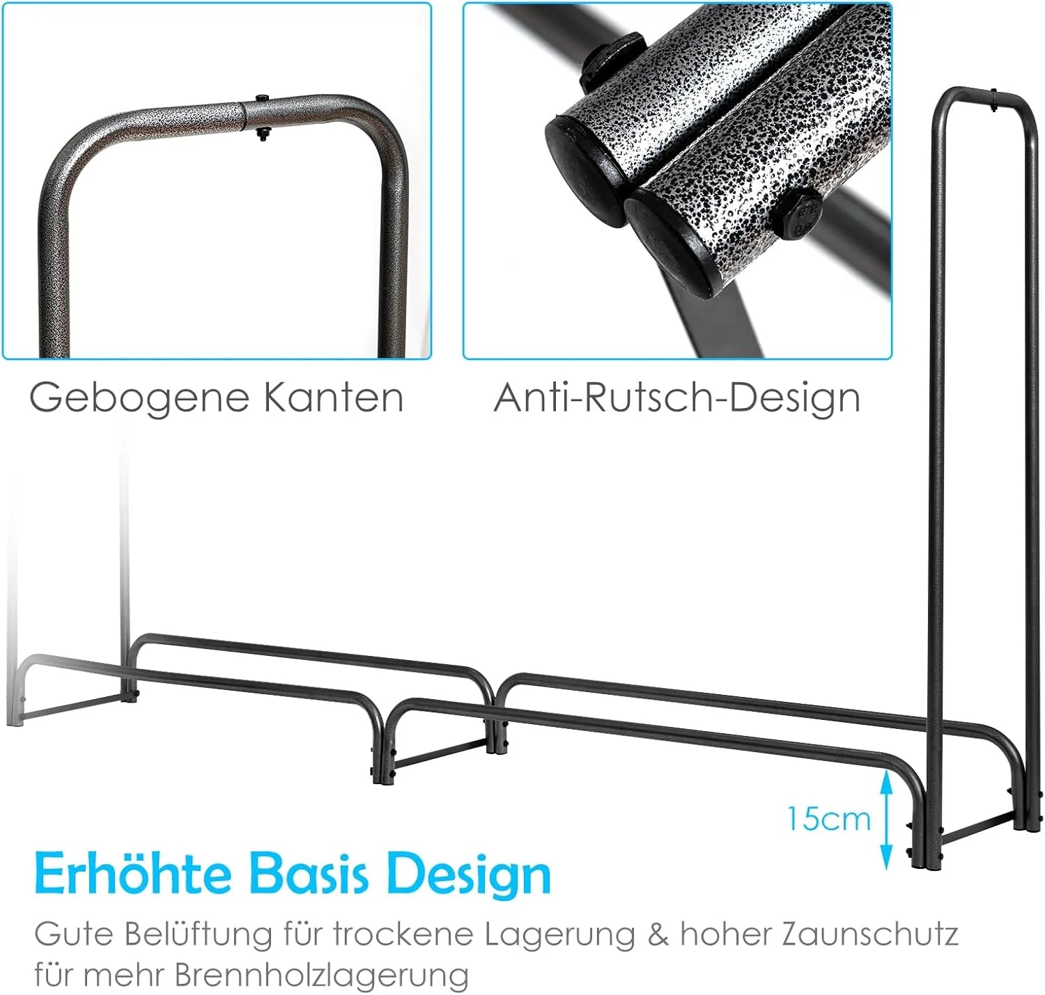 Firewood Rack with Waterproof Cover, 122.5 x 35.5 x 122.5 cm，Firewood Stand for Outdoor Use