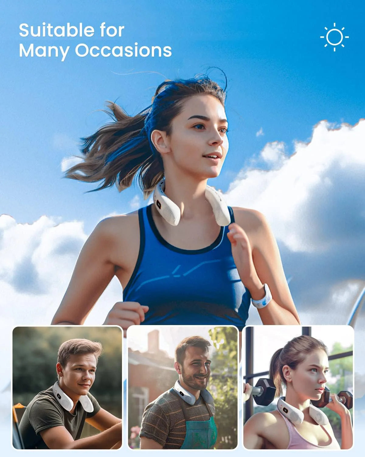 Portable Neck Fan with LED Display, 3 Speeds, 4000mAh Rechargeable Battery, Low Noise, Hands-Free Cooling for Travel, Work, Indoor & Outdoor (White)