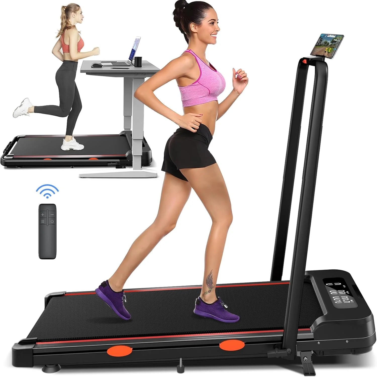 Walking Pad with Incline, Under Desk Treadmill for Home Office, Walking Pad with Handle Bar, 3 in 1 Folding Treadmill with LED Display Wristband Remote Control, 2.5 HP, 300 lbs Capacity