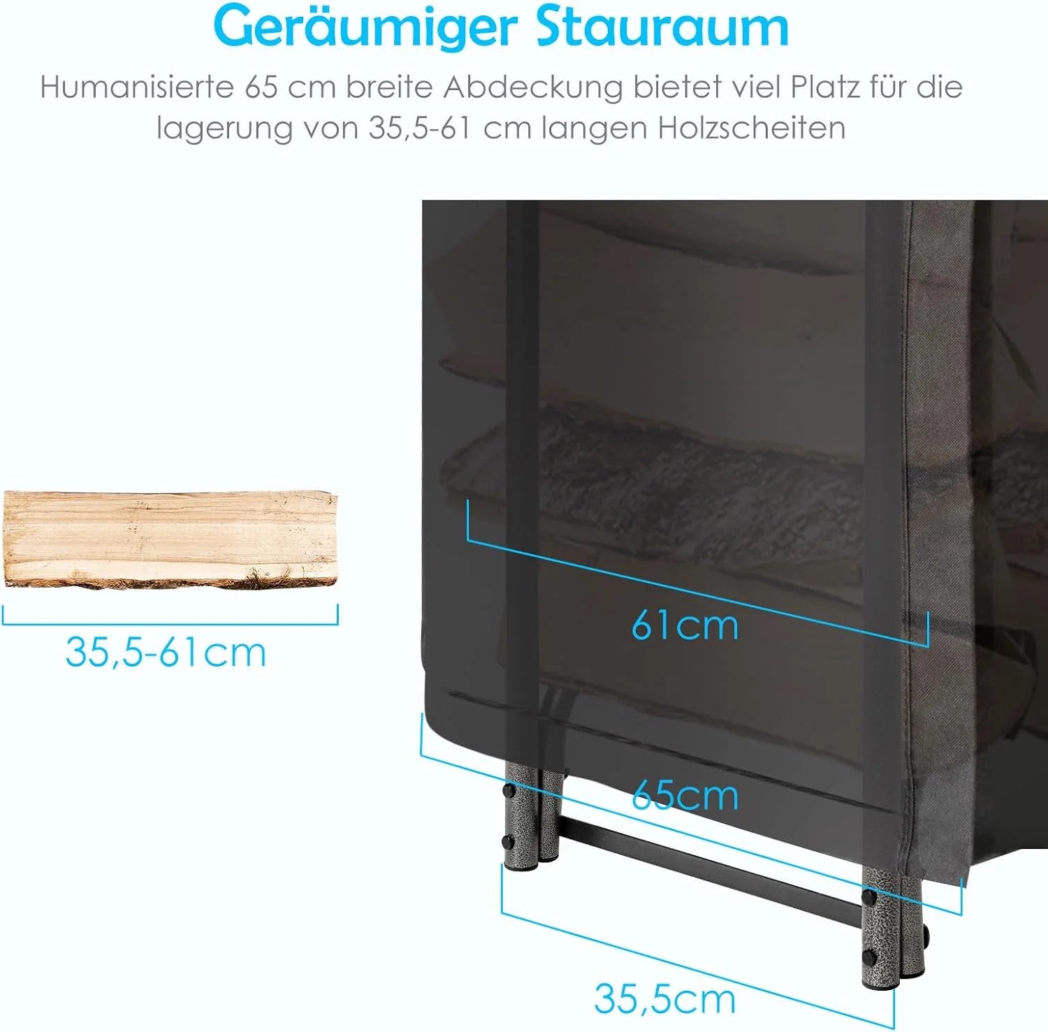 Firewood Rack with Waterproof Cover, 122.5 x 35.5 x 122.5 cm，Firewood Stand for Outdoor Use