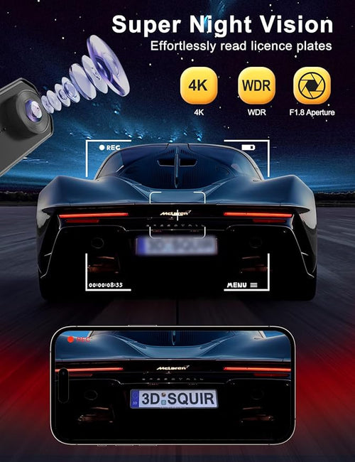 4K Dash Cam Front and Rear Camera, 4K+1080P Dual Dash Cam with WiFi, 3.12 Inch Screen Dash Camera for Cars, Dashboard Camera with Free 64G Card, Super Night Vision, Type-C Port