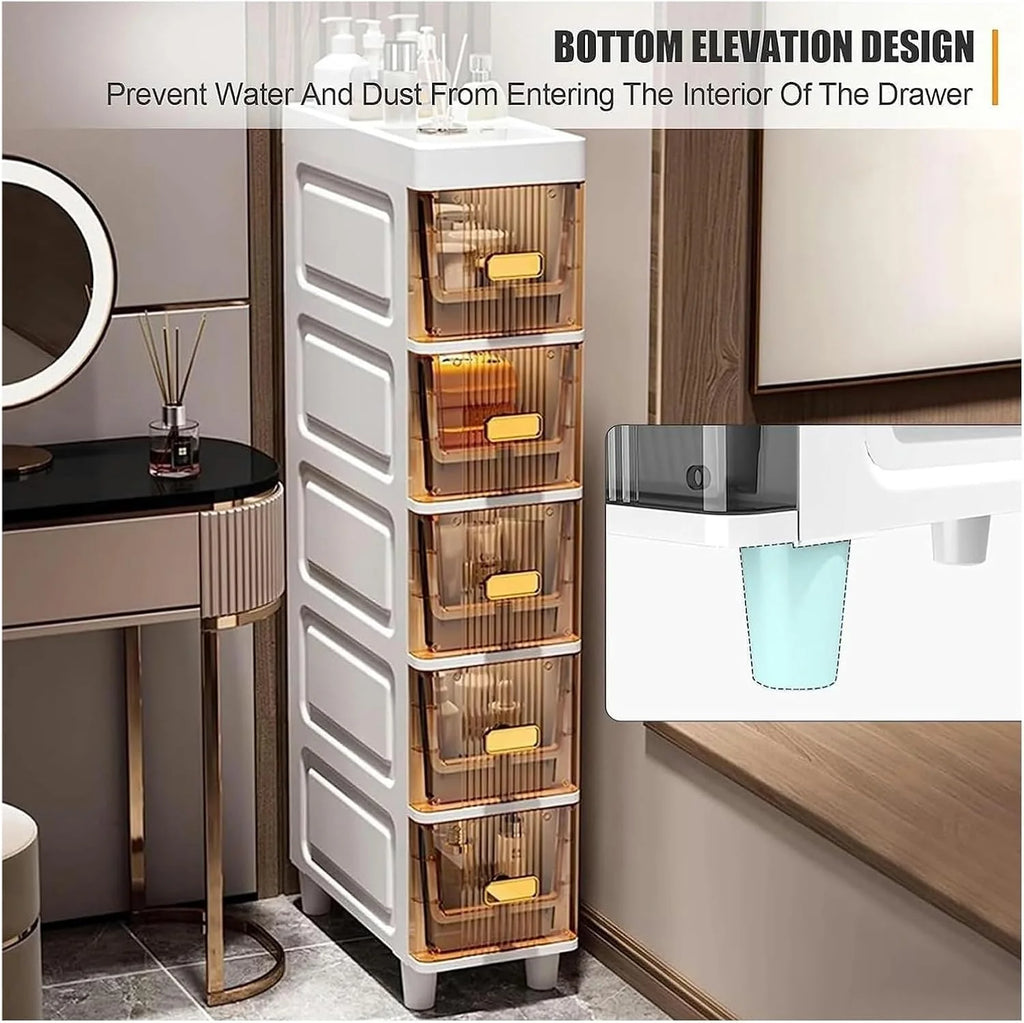 5-Tier Bathroom Storage Cabinet, Narrow Bathroom Cabinet with 5 Tier Narrow Storage Drawers for Kitchen, Bathroom Corner and Small Narrow Space