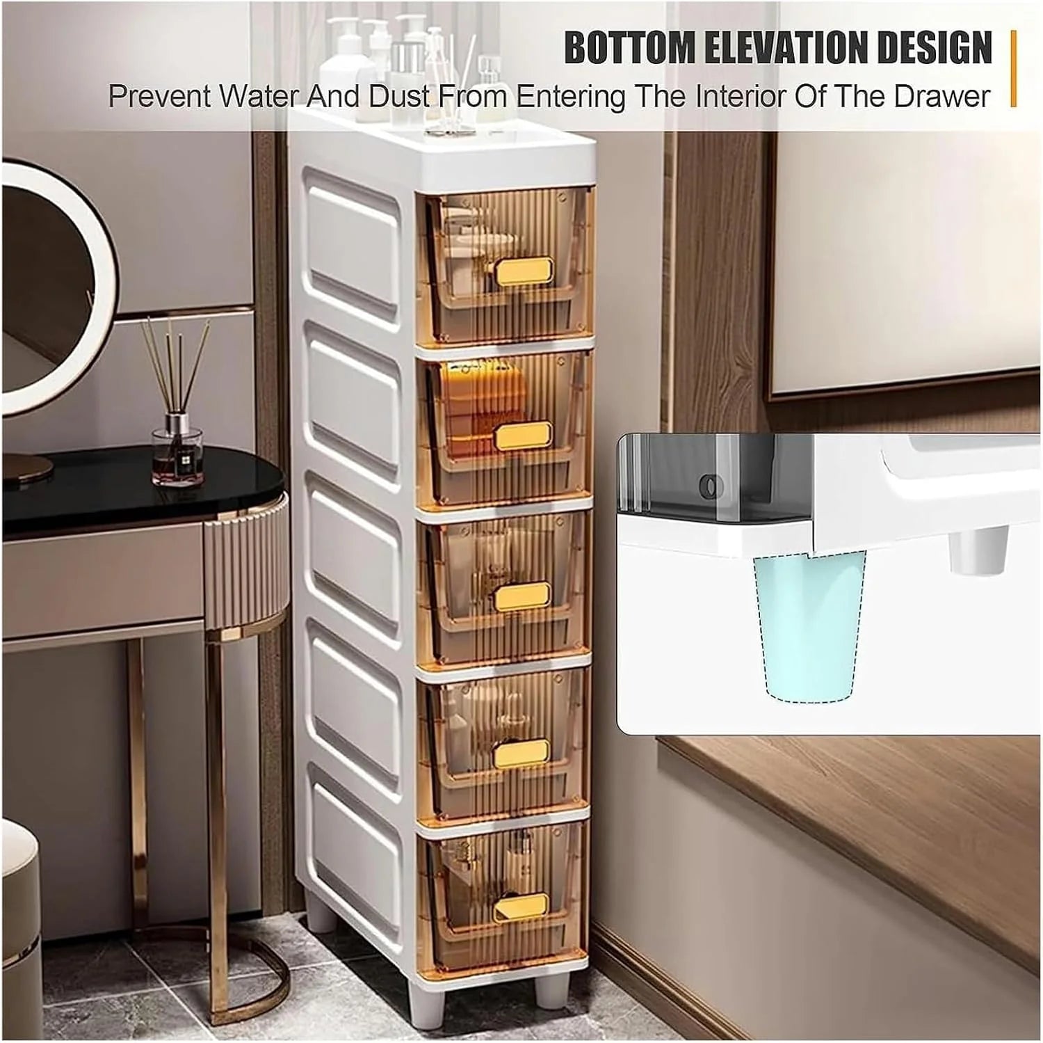 5-Tier Bathroom Storage Cabinet, Narrow Bathroom Cabinet with 5 Tier Narrow Storage Drawers for Kitchen, Bathroom Corner and Small Narrow Space