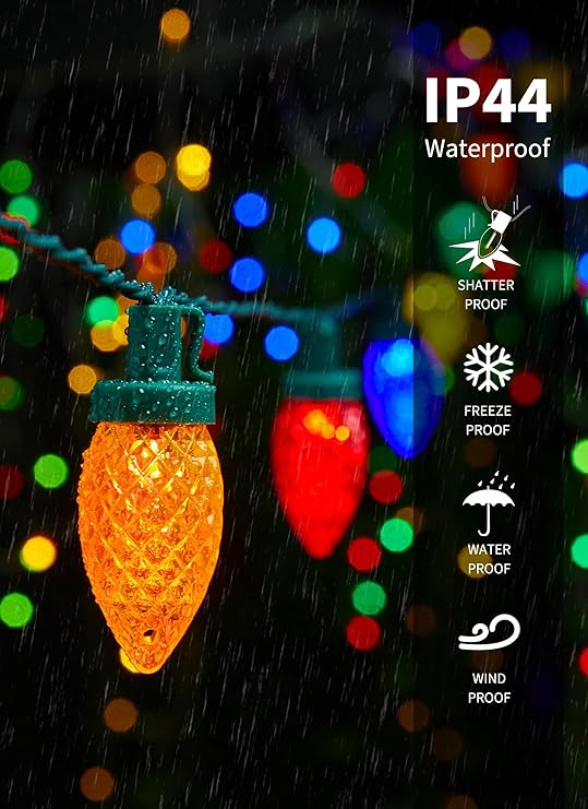 Minetom C9 LED Outdoor Christmas Lights, 81 Feet 100 LED String Lights with Timer & 8 Lighting Mode, Waterproof Commercial Grade Extendable for Indoor Outside Roofline Patio Home Xmas Decoration, Multicolor