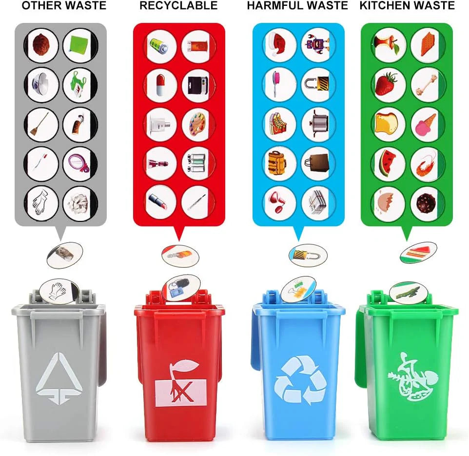 12" Garbage Truck Toys Trash Truck Dump Truck with 4 Garbage Cans, Friction Powered Truck with Sound and Light,Push and Go Pull Back Car for Boys