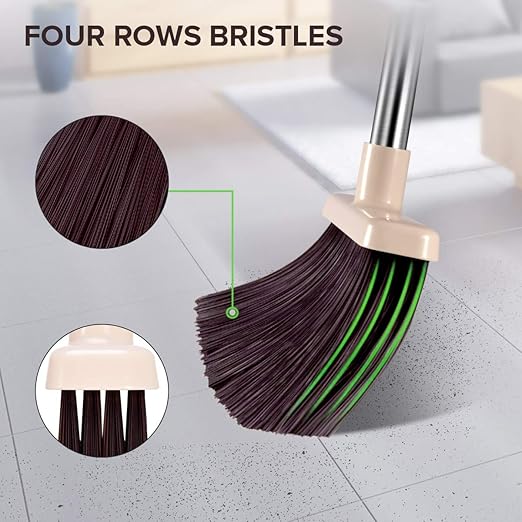 Mosuch Broom and Dustpan Set Extendable Long Handle Brooms Upright Standing Dustpans Lightweight Stainless Self-Clean Soft Broom Combo for Home Indoor Kitchen Lobby Office Living Room