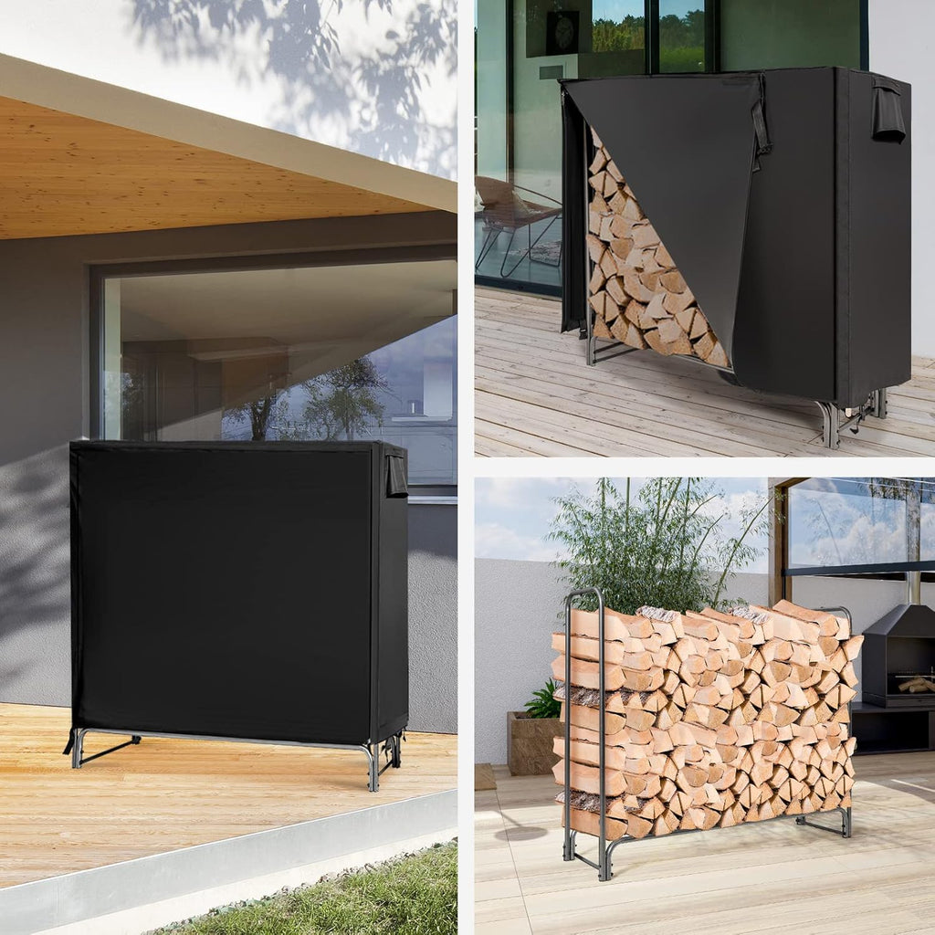 Firewood Rack with Waterproof Cover, 122.5 x 35.5 x 122.5 cm，Firewood Stand for Outdoor Use