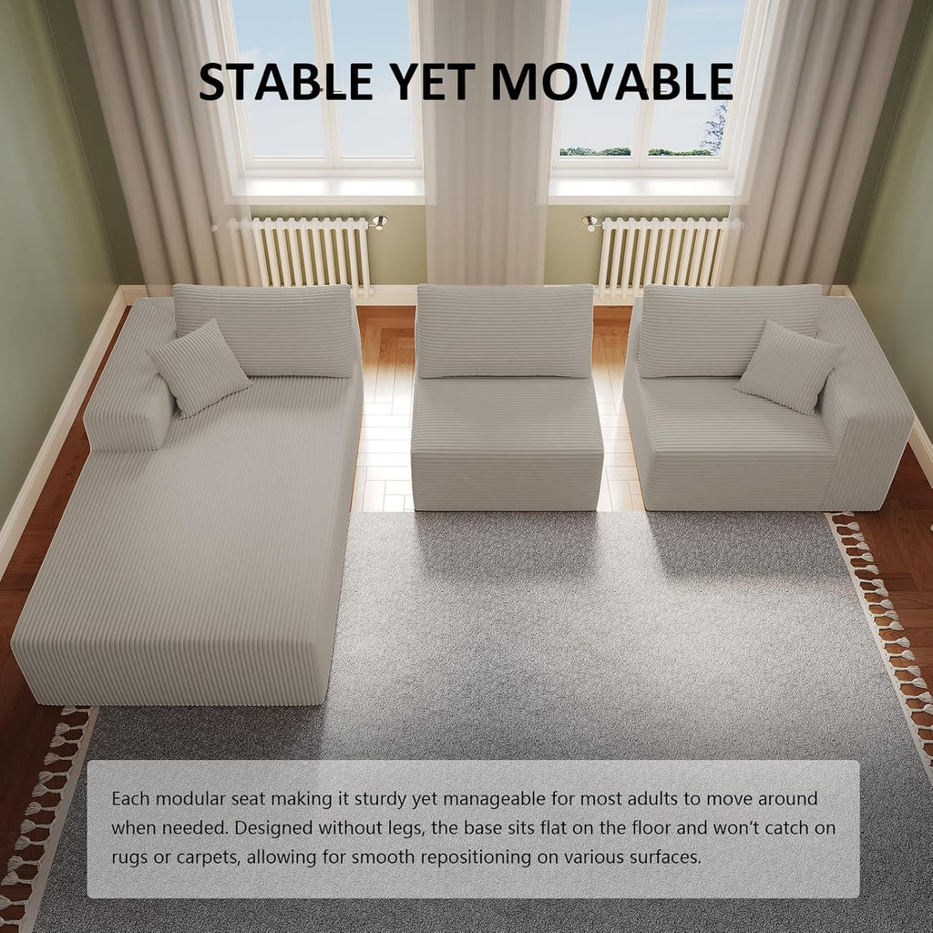 Teddy Compression Sofa Upholstered Velvet Chaise longue sofa For Four Person, High Rebound Density Sponge Sofa for Living Room, Bedroom, Apartment or Office, 284cm