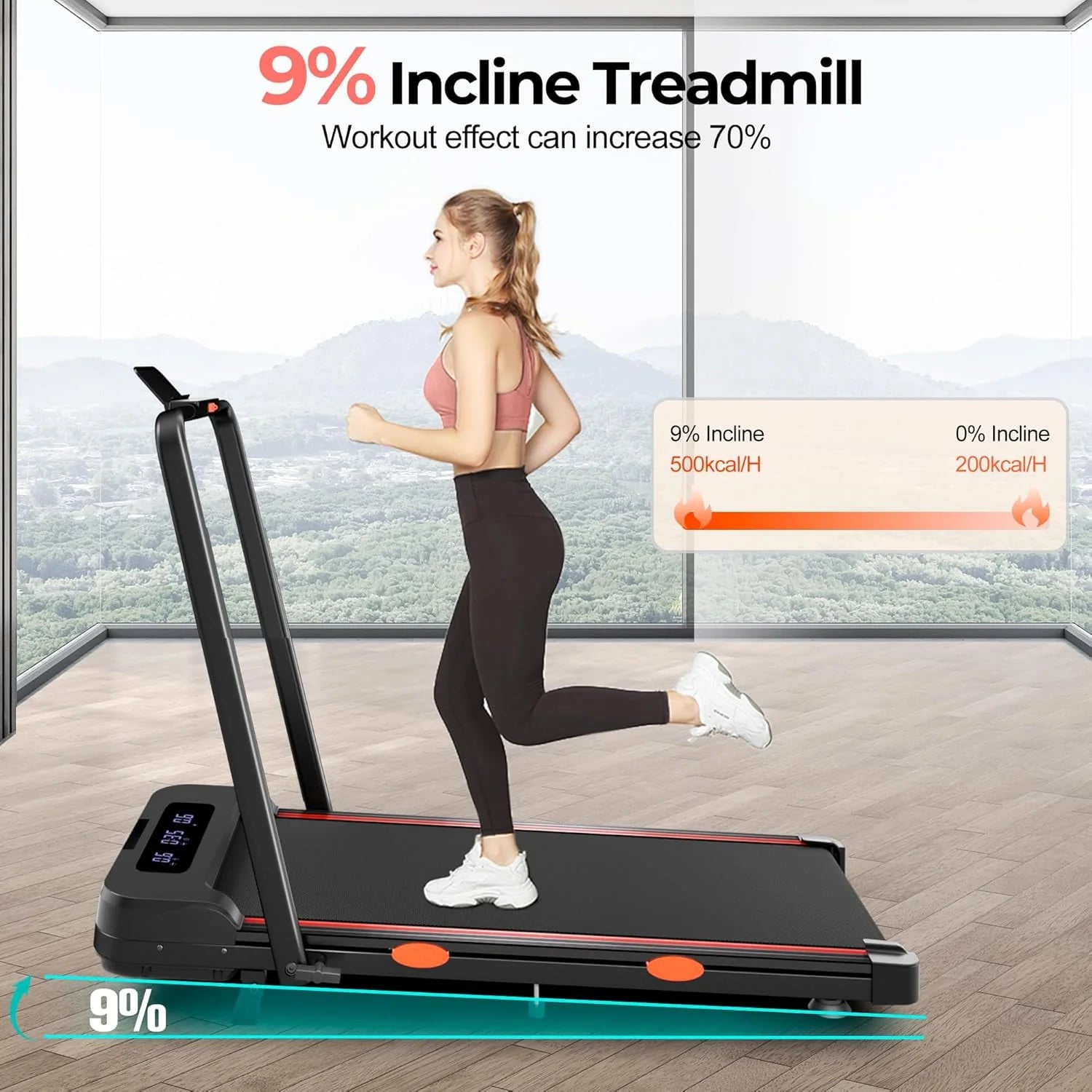 Walking Pad with Incline, Under Desk Treadmill for Home Office, Walking Pad with Handle Bar, 3 in 1 Folding Treadmill with LED Display Wristband Remote Control, 2.5 HP, 300 lbs Capacity