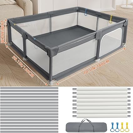 Mesh Baby Playpen, 71"x59" Extra Large Baby Playard, Playpen for Babies and Toddlers, Infants Play Pen with Suction Cup Bases and Soft Breathable Mesh