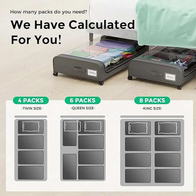 Under Bed Storage With Wheels, 2-Pack Metal Under-Bed Shoe Organizers, Storage Containers with Wheels for Clothes, Toys, Blankets, Shoes, and Bedding in Bedroom（2 Pack）