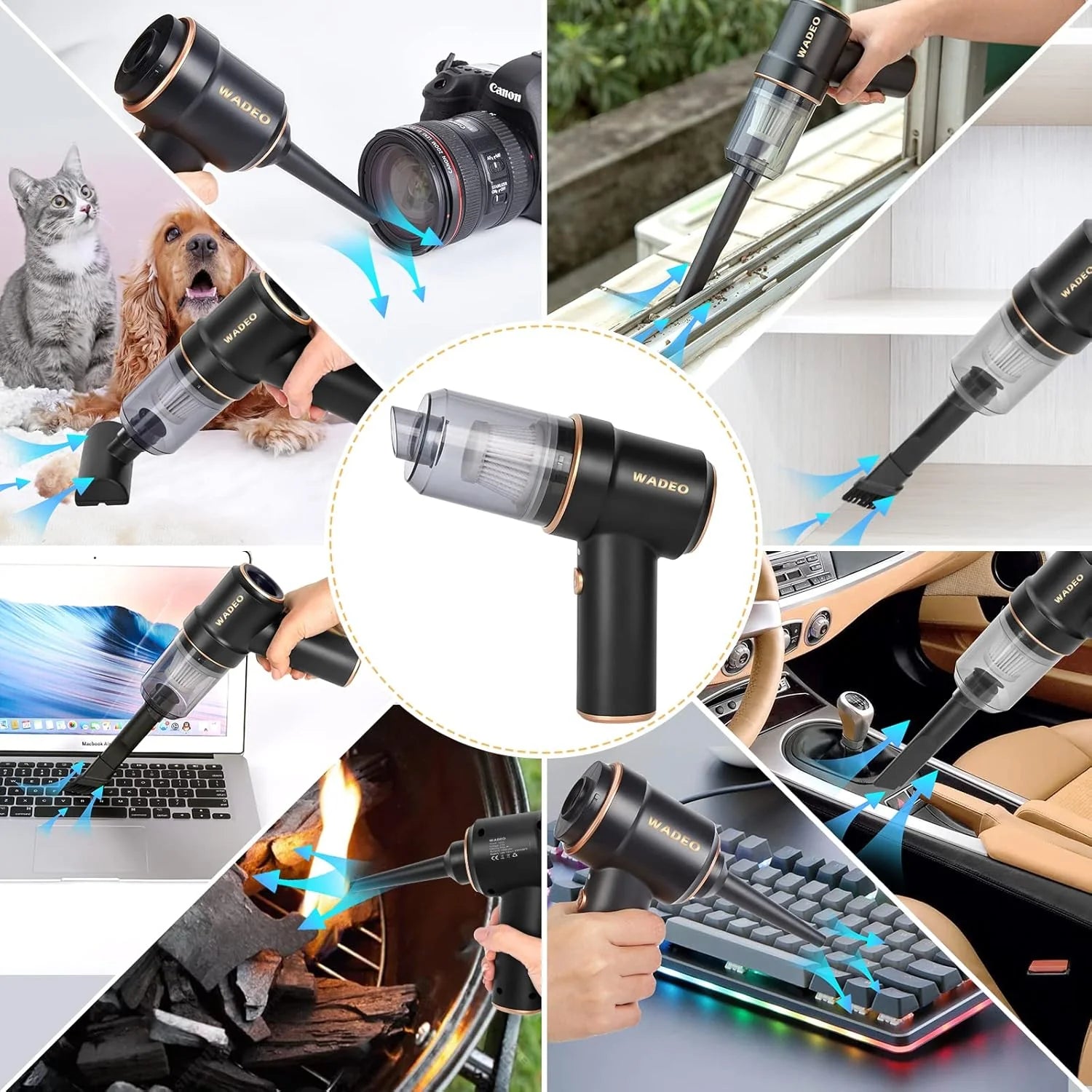 WADEO Handheld Vacuum Cleaner Cordless, Car Vacuum Cleaner Cleaner 9000Pa USB Rechargeable, Mini Vacuum Cleaner, Wet Dry Vacuum Cleaner for Home, Office, Pet Hair, Car, Keyboard, Makeup Bag