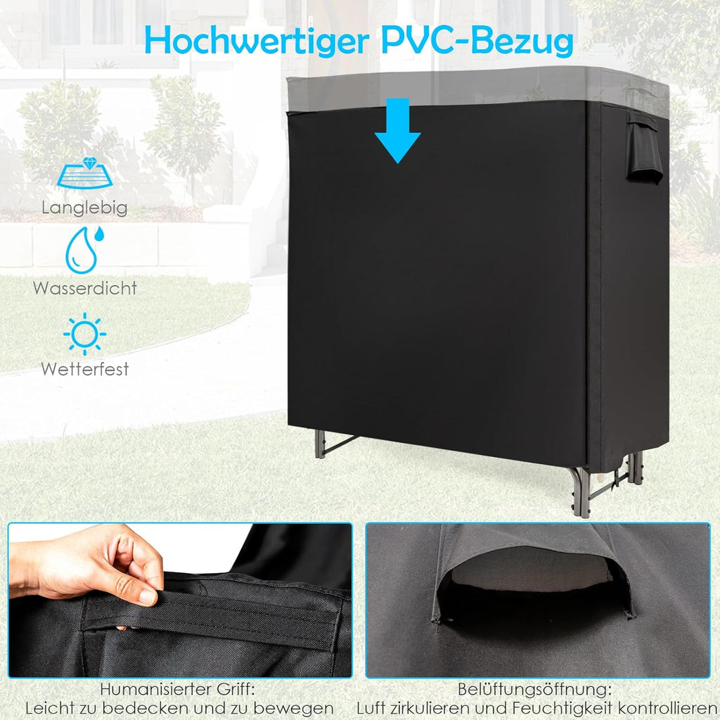 Firewood Rack with Waterproof Cover, 122.5 x 35.5 x 122.5 cm，Firewood Stand for Outdoor Use