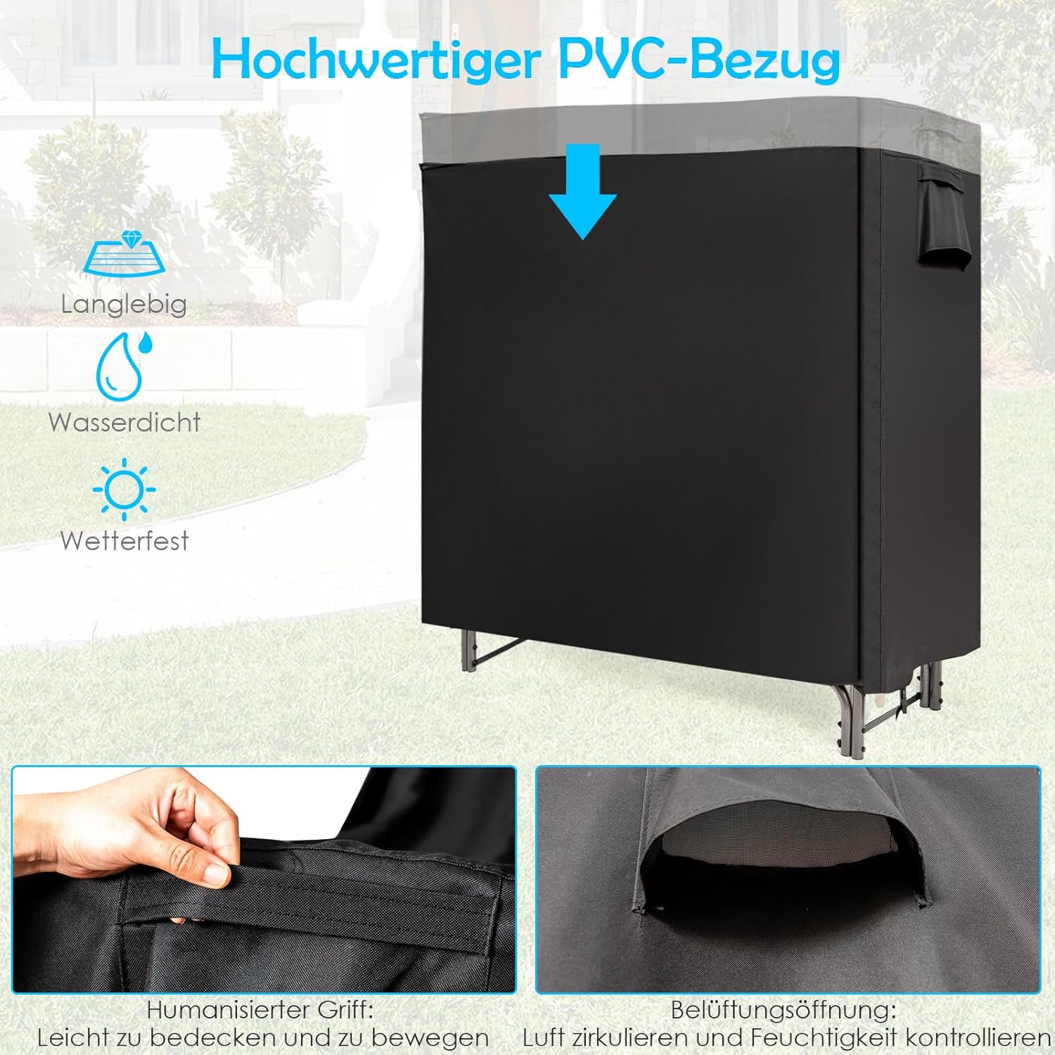 Firewood Rack with Waterproof Cover, 122.5 x 35.5 x 122.5 cm，Firewood Stand for Outdoor Use