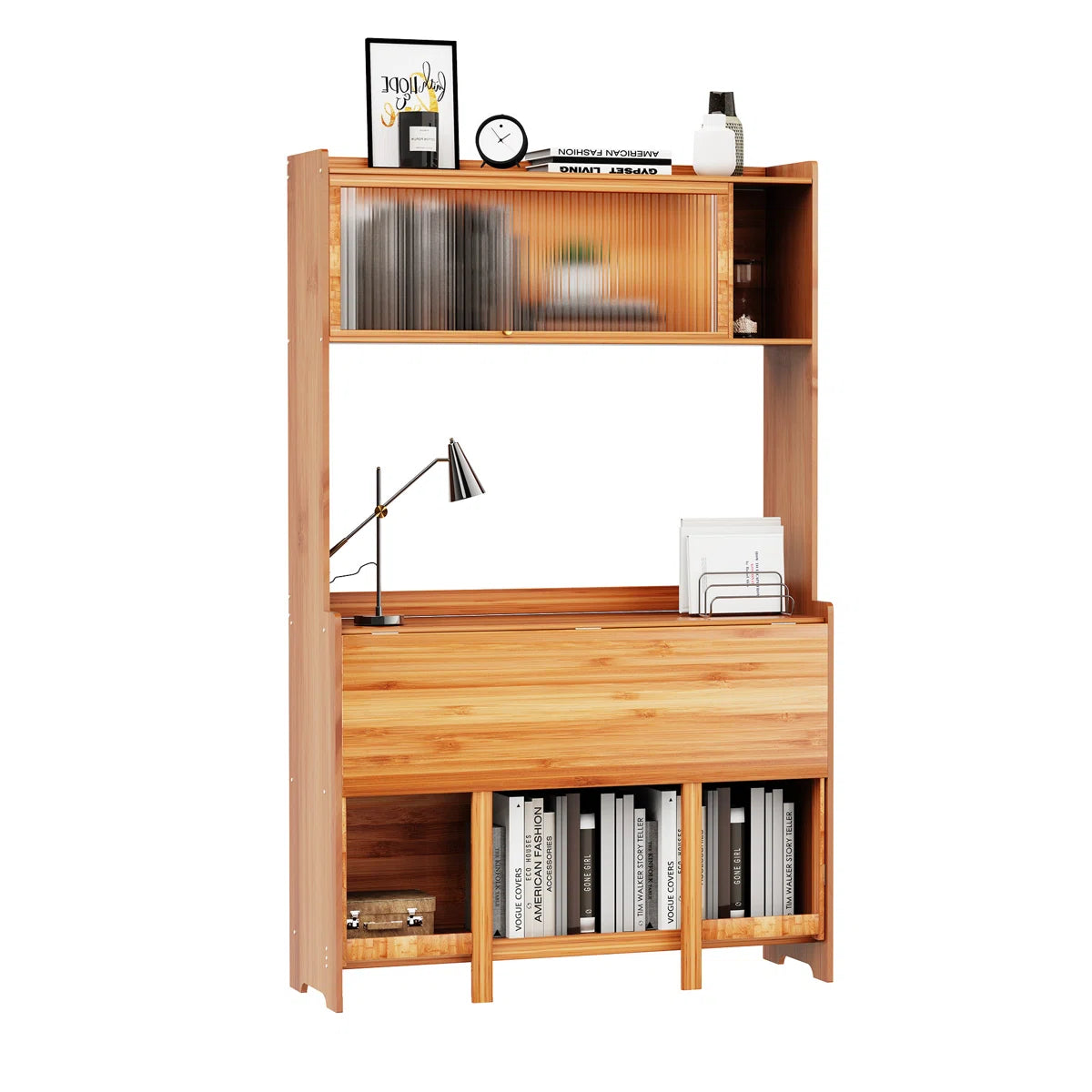 Compact Bamboo Computer Desk with Bookshelf and Flip-Top Storage – Ideal for Home Office, Bedroom, or Small Spaces